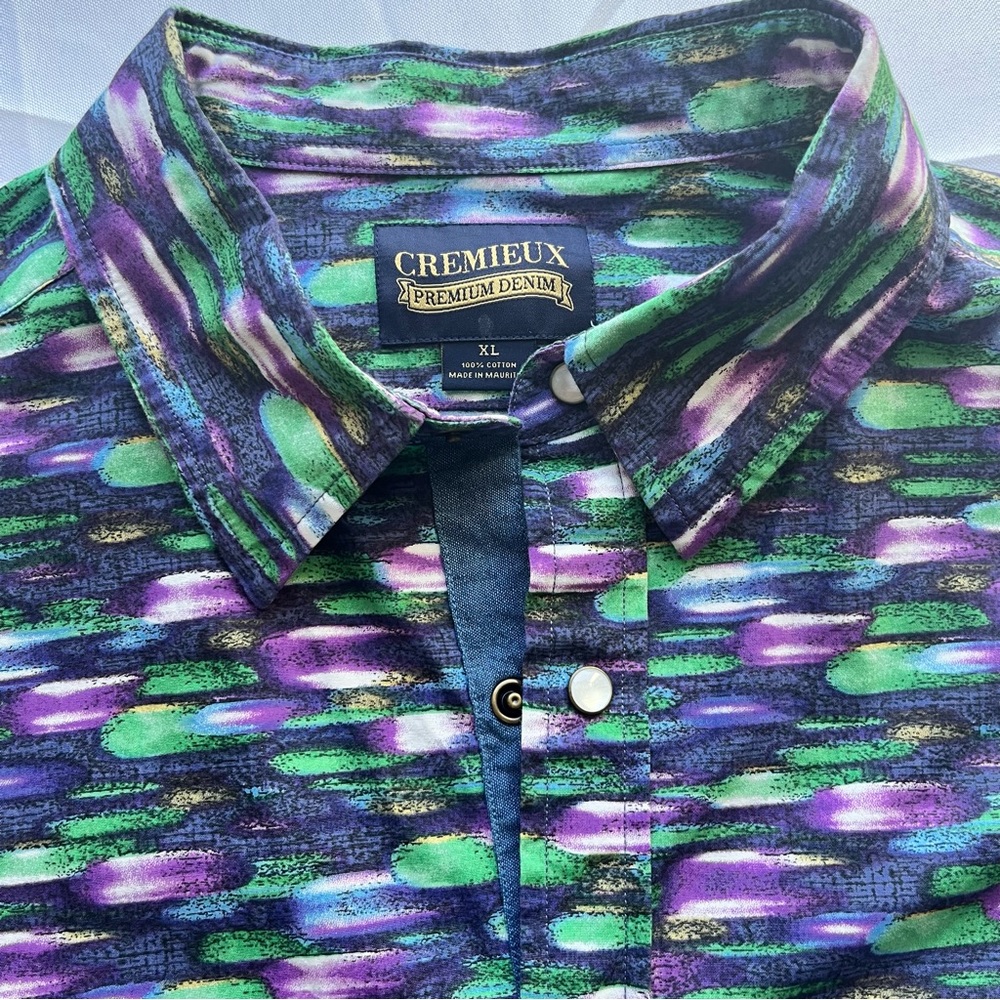 Cremieux Premium Denim Men’s Long Sleeve Button Down Shirt Purple Green XL